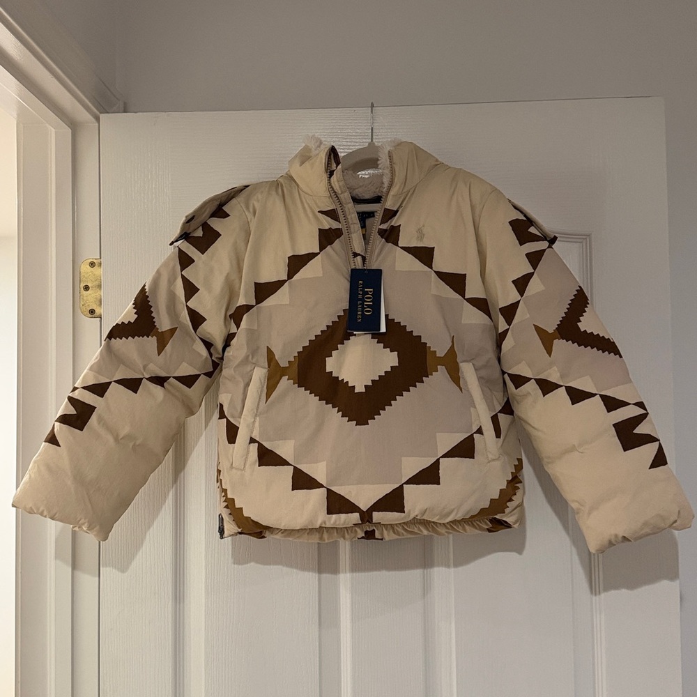 Ralph Lauren Kids Aztec Geometric Puffer Jacket - Cream and Brown kids size 7